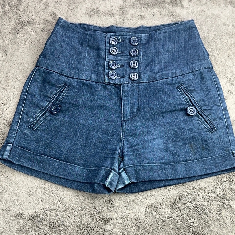 Boom Boom Jeans Womens High Waisted Double Breasted Button Denim Shorts Size 7